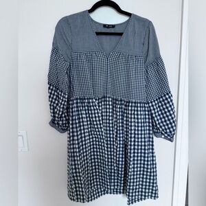Madewell Seersucker V-Neck Mini Dress - Blue Gingham - S